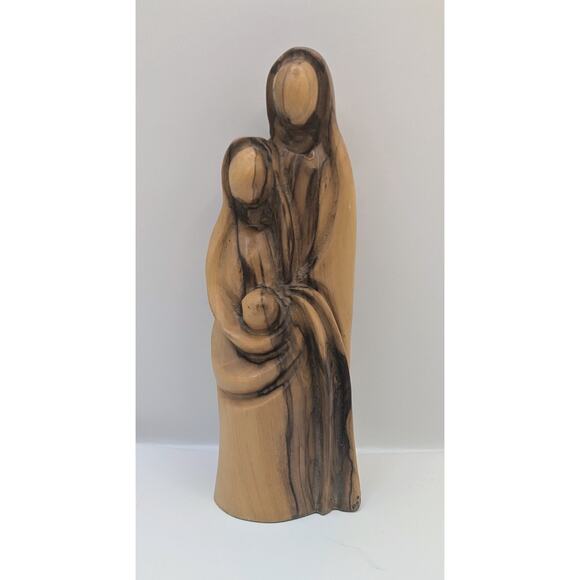 Olive Wood Holy Family Statue Of Mary, Joseph Jesus Sculpture 6" Hand Carved - Picture 1 of 4